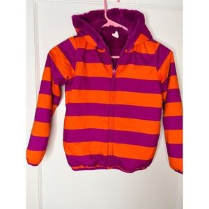 Hanna‎ Andersson Jacket Size 120 6/7 Purple Orange Stripe Fleece Lined Hooded